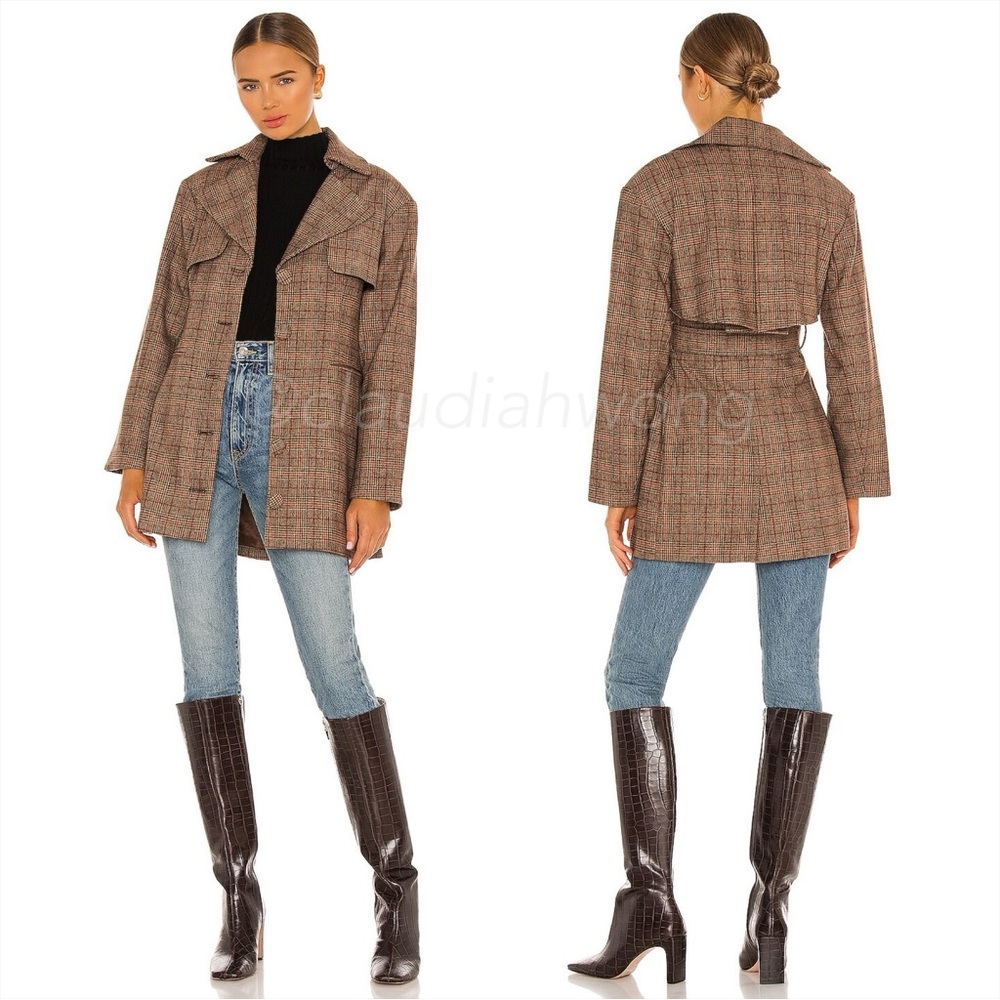 New DIVINE HERITAGE Wool Blazer Belted Trench Mini Dress in Fawn